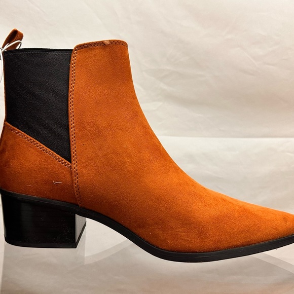 Cognac Slip On Ankle Boot, Pointed Toe, Stacked Heel, Flocked A New Day 8 - Picture 3 of 8